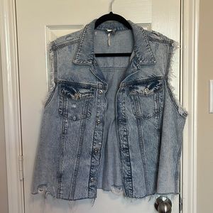 Free People Distressed Denim Vest